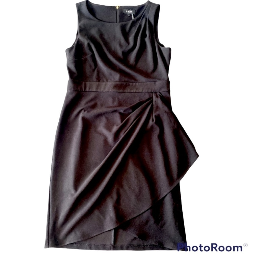 Basic black wrap dress stretch fabric DKNY office casual wear